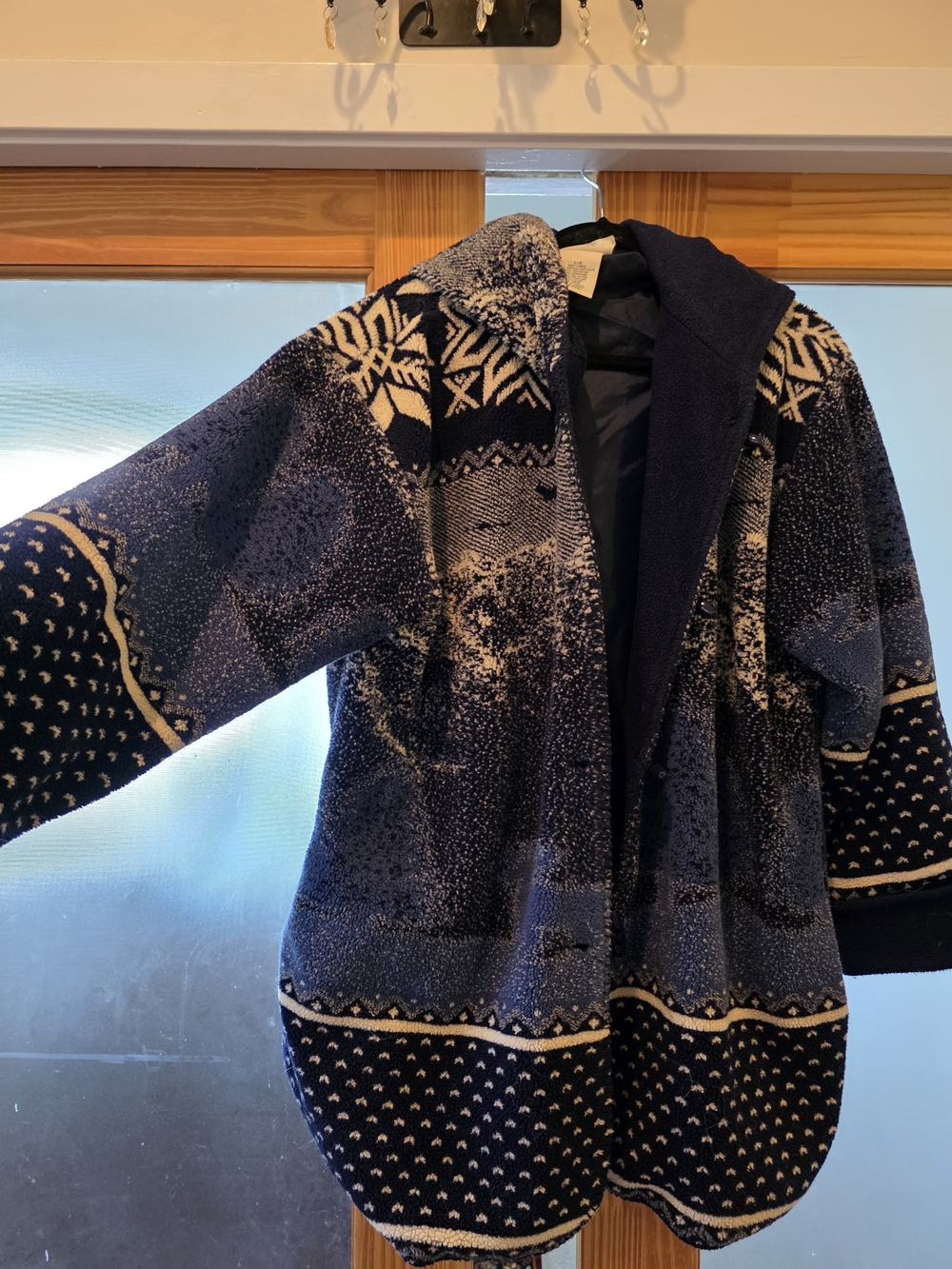 Northern Reflections Navy and Cream Patterned Teddy Jacket